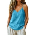 thumbnail image 1 of LEKODE Womens Sleeveless Tops Linen Camisole Boho Tops for Women's Summer Top Flowy Tops Sleeveless Tops V Neck Linen Crop Tank Tops Adjustable Spaghetti Straps Flowy Halter Top Blue 2xl, 1 of 9