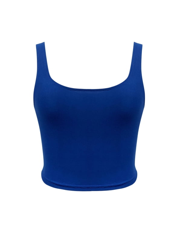Womens Sleeveless Tops Square Neck Lightweight Blouse Cute Summer Shirts Low Cut Tops for Women Plus Size Tank Tops with Built in Bra Stretchy Slim Fits Casual Tops Summer Tops Blue 2XL