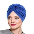 thumbnail image 1 of LEKODE Womens Solid Twist‑Knot Turban Head Wrap Cap, Stretch Soft Pleated Chemo Beanie Hat, Elastic Front‑Knot Head Cover For Hair‑loss Daily Use Blue One Size, 1 of 6