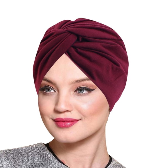 LEKODE Womens Solid Twist‑Knot Turban Head Wrap Cap, Stretch Soft Pleated Chemo Beanie Hat, Elastic Front‑Knot Head Cover For Hair‑loss Daily Use Red One Size