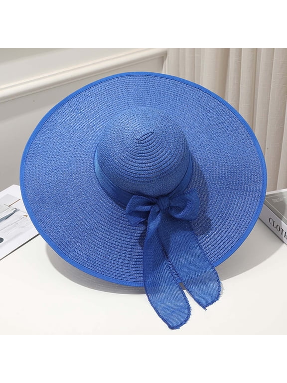 Womens Straw Hat hats for women sun hats straw hat Hat Adjustable lightweight hat Summer Boho Hat Shapeable Brim Travel Straw Cap Beach Gardening with Band floppy sun hat Dark Blue One Size