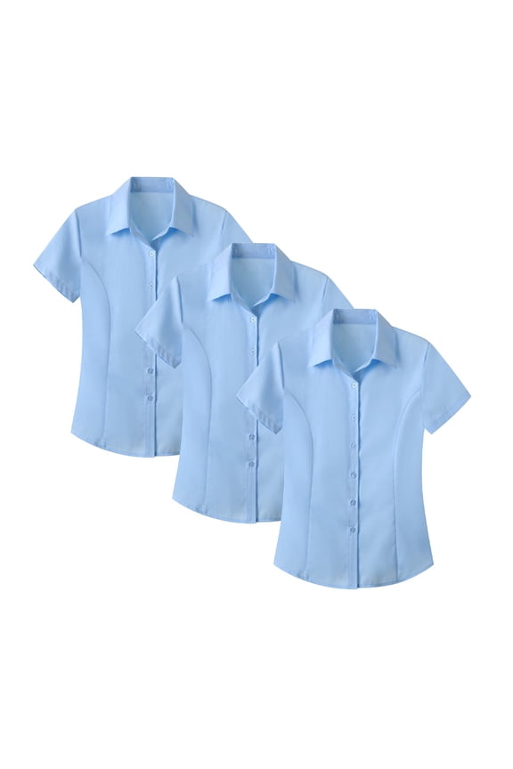 Womens Stretch Wrinkle Free Button Down Shirts Short Sleeve Collared Slim Tailored Fit Formal Work Blouses W 2XL