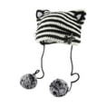 thumbnail image 1 of LEKODE Womens Striped Crochet Cat Ear Trapper Beanie, Hand‑knit 3D Kitten Ear Winter Hat With Detachable Pom‑pom Tassels, Soft Warm Knitted Cap for Streetwear Daily Use Black One Size, 1 of 9