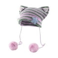 thumbnail image 1 of LEKODE Womens Striped Crochet Cat Ear Trapper Beanie, Hand‑knit 3D Kitten Ear Winter Hat With Detachable Pom‑pom Tassels, Soft Warm Knitted Cap for Streetwear Daily Use Purple One Size, 1 of 8