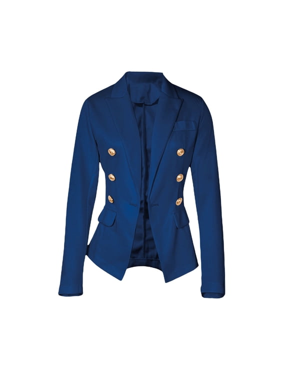 Womens Suit Jacket Open Front Long Sleeve Notch Lape Button Down Suit Oversized Blazers Work Jacket Business Cardigan Jackets with Pockets Work Office Suit Jackets Blazer Blue 3XL