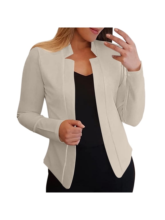 Womens Suit Jacket Open Front Long Sleeve Notch Lape Work Jacket Business Cardigan Jackets with Pockets Dressy Casual Lightweight Suit Work Office Classic Jacket Gray XL