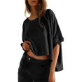 thumbnail image 1 of LEKODE Womens Summer Blouse Crewneck Basics Casual Work Tees Vintage Tshirts Loose Dressy Casual Tops Dressy Casual Short Sleeve Shirts Outfits Beach Vacation Clothes Black L, 1 of 9
