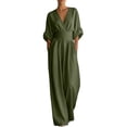 thumbnail image 1 of LEKODE Womens Summer Jumpsuits Cotton Linen Sleeveless Casual Wide Legs Rompers Deep V Neck Jumpsuit Wide Leg Pants Rompers with Pockets Summer Outfits for Women B Blackish Green S, 1 of 9