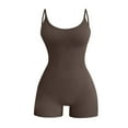 thumbnail image 1 of LEKODE Womens Summer Rompers Workout Jumpsuit Short Romper Comfy Rompers Casual Romper Spaghetti Strap Romper Yoga Outfits for Women Ribbed Unitard Stretch Summer Outfits for Women Coffee M, 1 of 5