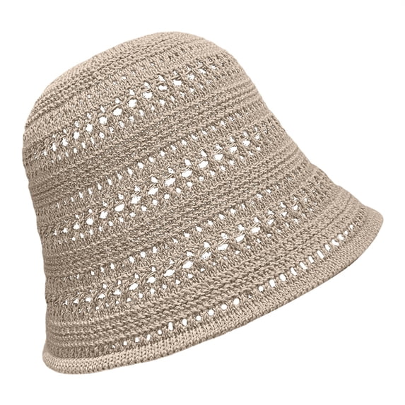 LEKODE Womens Sun Hat Handmade Crochet Bucket Hat Summer UV Protection Foldable Travel Cap Khaki One Size