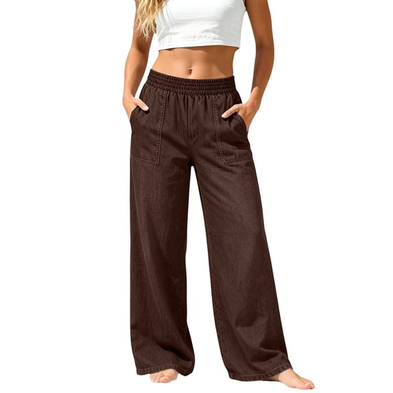 LEKODE Womens Wide Leg Jeans Denim Jeans for Women Loose Jeans Casual Pants Boho Pants Going Out Pants Beach Pants Sweatpants Jeans for Women Stretchy Jeans for Women Brown XL