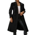 thumbnail image 1 of LEKODE Womens Wool Blend Overcoat Notched Lapel Single-Breasted Trench Coat Black S, 1 of 7