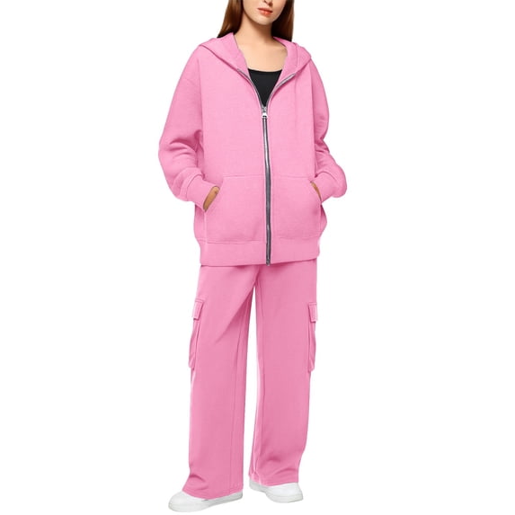 LEKODE Workout Hoodies for Women Baggy Hoodie Sweatpants and Hoodie Set for Women Top Long Sleeve Womens Tops Women’s Tops for Women Long Sleeve Pink 3XL
