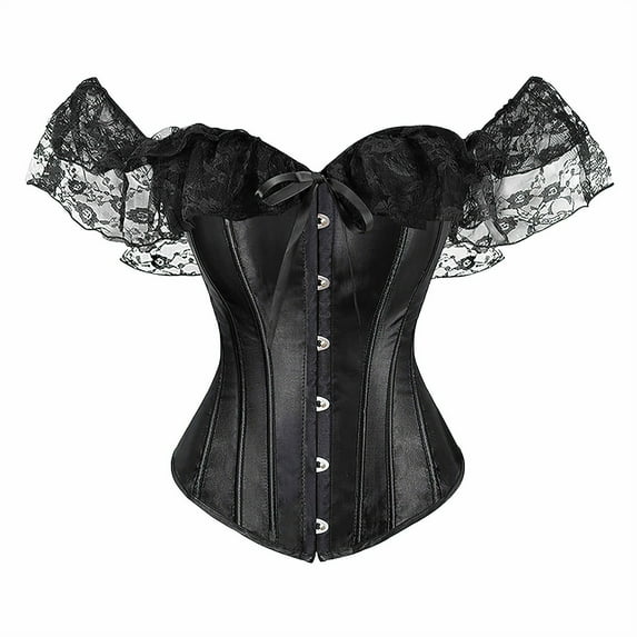 LEKODE corset tops for women renaissance corset bustier top mens shawl Corset Tops For Women Bustier Lingerie Lace Waist Bodysuit Black XL