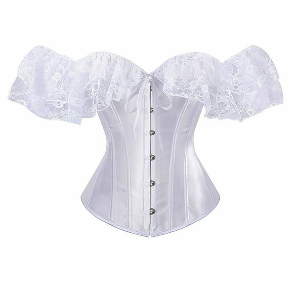 LEKODE corset tops for women renaissance corset bustier top mens shawl Corset Tops For Women Bustier Lingerie Lace Waist Bodysuit White 3XL