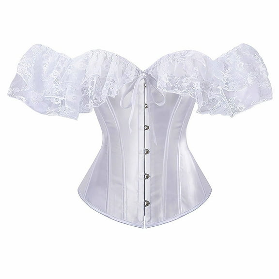 LEKODE corset tops for women renaissance corset bustier top mens shawl Corset Tops For Women Bustier Lingerie Lace Waist Bodysuit White M