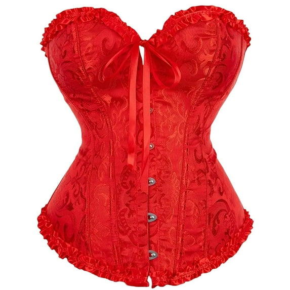 LEKODE corset tops for women overbust corset tops for women women's bustiers & corsets mens shawl Women Lace Off Shoulder Corset Bustier Boned Overbust Corset Bodyshaper Lingerie Top Red 5XL