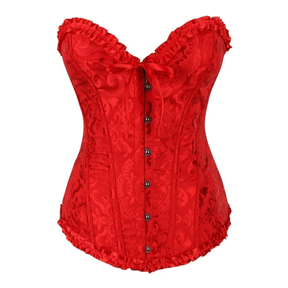 LEKODE corset tops for women western corset top denim bustier mens shawl Women's Lace Corset Satin Corset Cutting Push-up Belt Waist Trainer Burner Red M