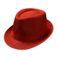 thumbnail image 1 of LEKODE fedora hats for men wedding hats Vintage Trendy Gangster Hat Wide Brim Fedora Hats bowler hat church hats Chic and Stylish Costume Accessory vintage hats Classic Plain Watermelon Red One Size, 1 of 3