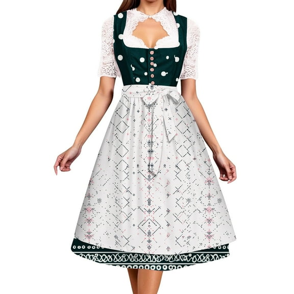 LEKODE oktoberfest outfits women dirndl dress Bavarian Dress tracht dress Women's Clothing Dirndl Dress Traditional Women's Casual Skirt Two Piece Set Green XL
