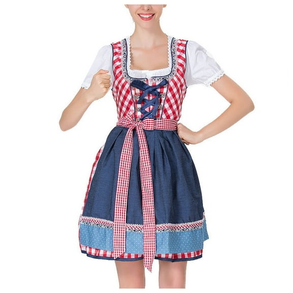 LEKODE oktoberfest outfits women dirndl dress Bavarian Dress tracht dress Women's Dress Stage Performance Costume Ladies Costume Red XL