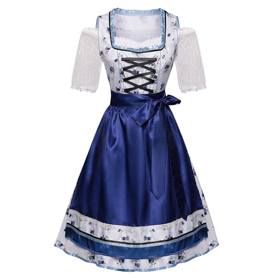 LEKODE oktoberfest outfits women dirndl dress Bavarian Dress tracht dress Womens Dress Germany Short Sleeve Dirndlbluse Dress Stage Performance Dress Blue L