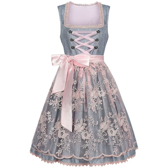 LEKODE oktoberfest outfits women dirndl dress Bavarian Dress tracht dress Womens Dress Germany Sleeveless Dress Stage Performance Dress Pink L