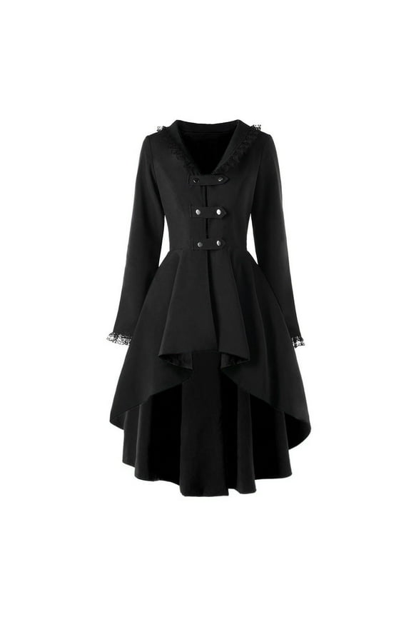 steampunk costume for woman vintage jacket Pirate Jacket Gothic Tailcoat Women Casual Irregular Top Outwear Long Sleeve Lace Splice Formal Coat Black S