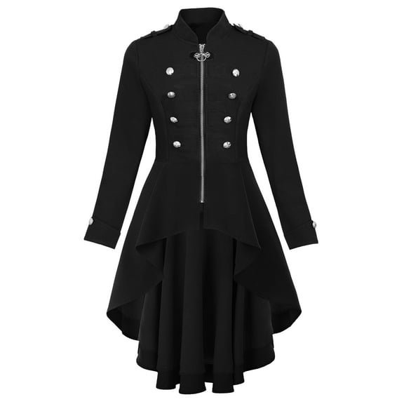LEKODE steampunk costume for woman vintage jacket Pirate Jacket Gothic Tailcoat Womens Steampunk Jacket Tailcoat Blazer Buttons Decorated Flowy Black XL