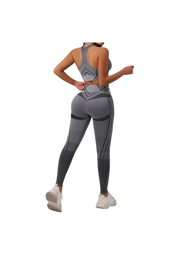two piece athletic sets for women backless tops Sports Bra Gym Set Tummy Control 2 Piece for Women double lined Pilates Outfits butt lifting leggings for women yoga set Gray S