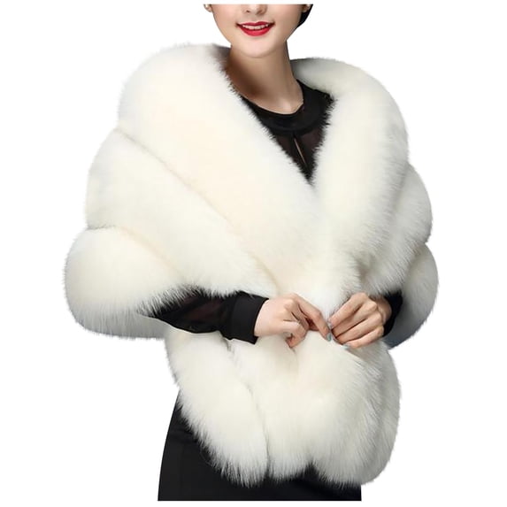 LEKODE women's faux fur scarf formal party wrap luxury fuzzy neck scarf long large neck wrap dress cover up shawl plush fluffy scarf Coat faux fur scarf all cold weather scarf White One Size
