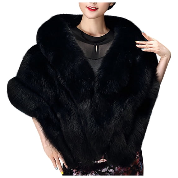 LEKODE women's faux fur scarf long large neck wrap Winter Coat shawl for formal dress luxury fuzzy neck scarf plush fluffy scarf formal party wrap faux fur scarf thick scarf for women Black One Size
