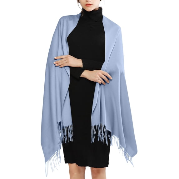 LEKODE women's shawl wrap evening dress wrap solid color shawl long large neck wrap all winter cold weather scarf plain large shawl pashmina scarf gift for women her blanket scarf Blue A