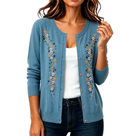 LEKODE womens sweaters Long Sleeve Oversized Cardigan Plus Size Cardigan Light Cardigan women fall clothes Sky Blue XL