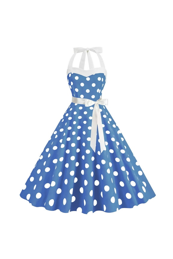 1950S Dresses for Women Vintage Polka-Dot Halter Dress Cocktail Party Fit-and-Flare Dress A Line Prom Pin up Costume Hepburn Style Elegant Attire