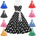 thumbnail image 1 of LEKWK 1950S Dresses for Women Vintage Polka-Dot Halter Dress Cocktail Party Fit-and-Flare Dress A Line Prom Pin up Costume Hepburn Style Elegant Attire, 1 of 5