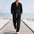 thumbnail image 1 of LEKWK 2 Piece Casual Set for Men Long Sleeve Button Down Shirt and Drawstring Pants Lightweight Breathable Sleepwear Summer Casual Lounge Outfit Black M, 1 of 6