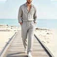 thumbnail image 1 of LEKWK 2 Piece Casual Set for Men Long Sleeve Button Down Shirt and Drawstring Pants Lightweight Breathable Sleepwear Summer Casual Lounge Outfit Gray S, 1 of 6