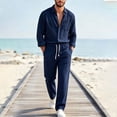 thumbnail image 1 of LEKWK 2 Piece Casual Set for Men Long Sleeve Button Down Shirt and Drawstring Pants Lightweight Breathable Sleepwear Summer Casual Lounge Outfit Navy XXXL, 1 of 6