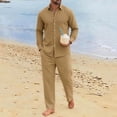 thumbnail image 1 of LEKWK 2 Piece Pajama Set for Men Long Sleeve Button Down Shirt and Drawstring Pants Lightweight Breathable Sleepwear Summer Casual Lounge Outfit Khaki XL, 1 of 5