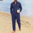 thumbnail image 1 of LEKWK 2 Piece Pajama Set for Men Long Sleeve Button Down Shirt and Drawstring Pants Lightweight Breathable Sleepwear Summer Casual Lounge Outfit Navy S, 1 of 5