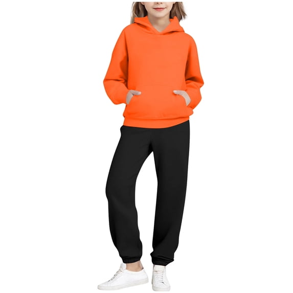 LEKWK 2-Piece Sweatsuit Set for Kids Unisex Solid Pullover Hoodie Sweatshirt Jogger Pants Fleece Lined Tracksuit Winter Warm Activewear Fit