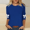 thumbnail image 1 of LEKWK 3/4 Length Sleeve Womens Tops Slim Fit Crew Neck 3/4 Sleeve Tops Regular Fit Dual Bow Knot Casual Tops Sweet Ribbon Sleeve Detail Work office Outfits, 1 of 5