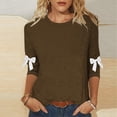 thumbnail image 1 of LEKWK 3/4 Length Sleeve Womens Tops Slim Fit Crew Neck 3/4 Sleeve Tops Regular Fit Dual Bow Knot Casual Tops Sweet Ribbon Sleeve Detail Work office Outfits, 1 of 5