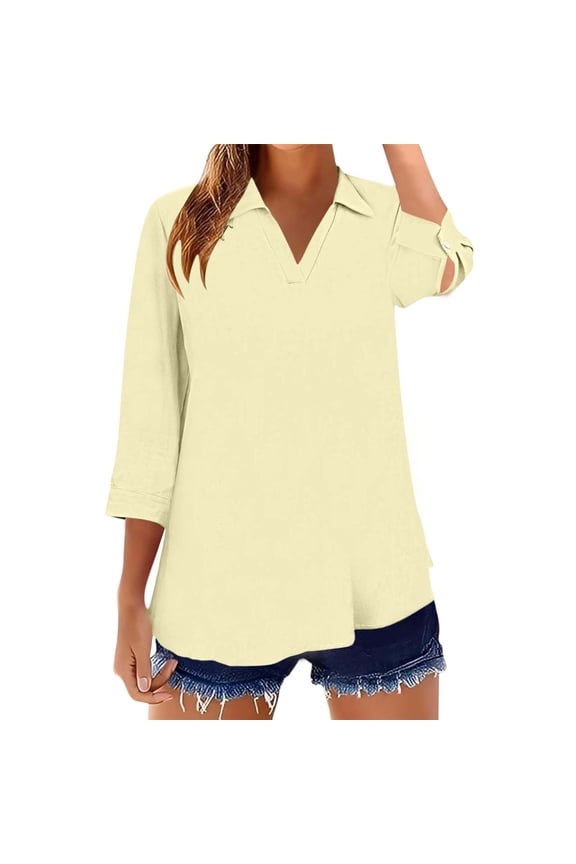 3/4 Sleeve Tops for Women Loose Fit V-Neck Blouses for Women Dressy Casual 3/4 Length Sleeve Tops for Office Business Casual Wear