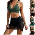 thumbnail image 1 of LEKWK 3 Piece Swimsuits for Women Bikini Set with Sheer Mesh Skirt Cover Up High Waisted Bathing Suit Ruched Drawstring Summer Beach Party Outfits, 1 of 6