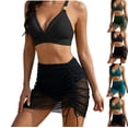 thumbnail image 1 of LEKWK 3 Piece Swimsuits for Women Bikini Set with Sheer Mesh Skirt Cover Up High Waisted Bathing Suit Ruched Drawstring Summer Beach Party Outfits, 1 of 6