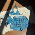 thumbnail image 1 of LEKWK 3 Piece Swimsuits for Women Bikini Set with Shorts Triangle Top Tie Side Bottom Printed Bathing Suit Sporty Summer Beach Pool Party, 1 of 7
