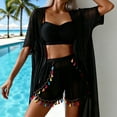 thumbnail image 1 of LEKWK 3 Piece Swimsuits for Women Bikini Sets with Shorts Mesh Cover Up Tassel Trim Bathing Suits Cute Summer Beach Party Resort Vacation Outfits, 1 of 5