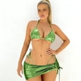 thumbnail image 1 of LEKWK 3 Piece Swimsuits for Women Metallic Bikini Set with Cover Up Skirt Halter Triangle Top String Bottom Bathing Suit Summer Beach Club Party Wear, 1 of 8